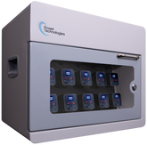 POWER TECHNOLOGIES 10 Bay Secure Battery Charging Cabinet w/ HS Cables w/ 5 Power Bank HS Batteries - NA, MODEL- PowerVault+, SKU- CAB-PVS-B10K-D5H